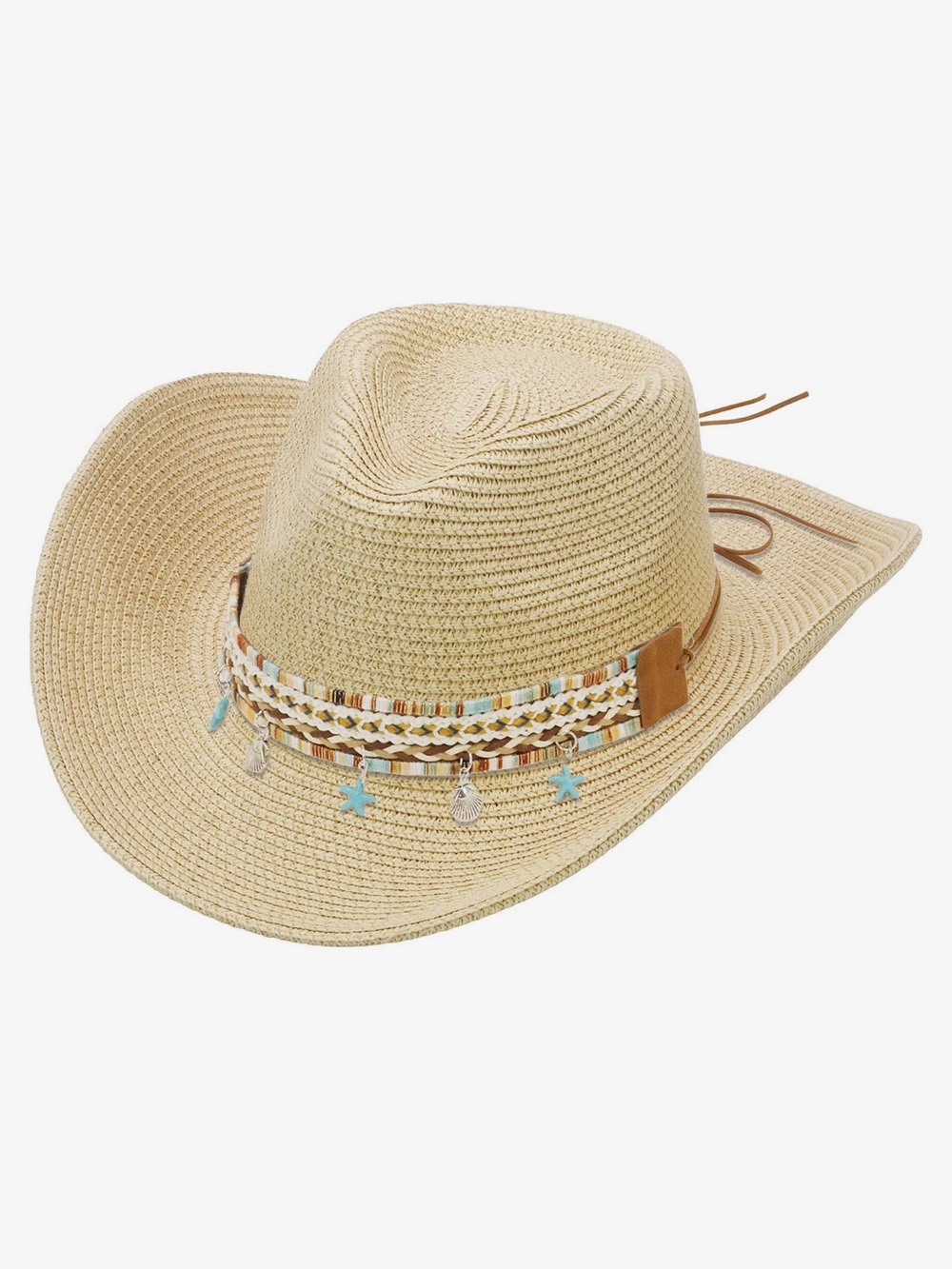 Blue boho tassels  Tribal cowboy hat